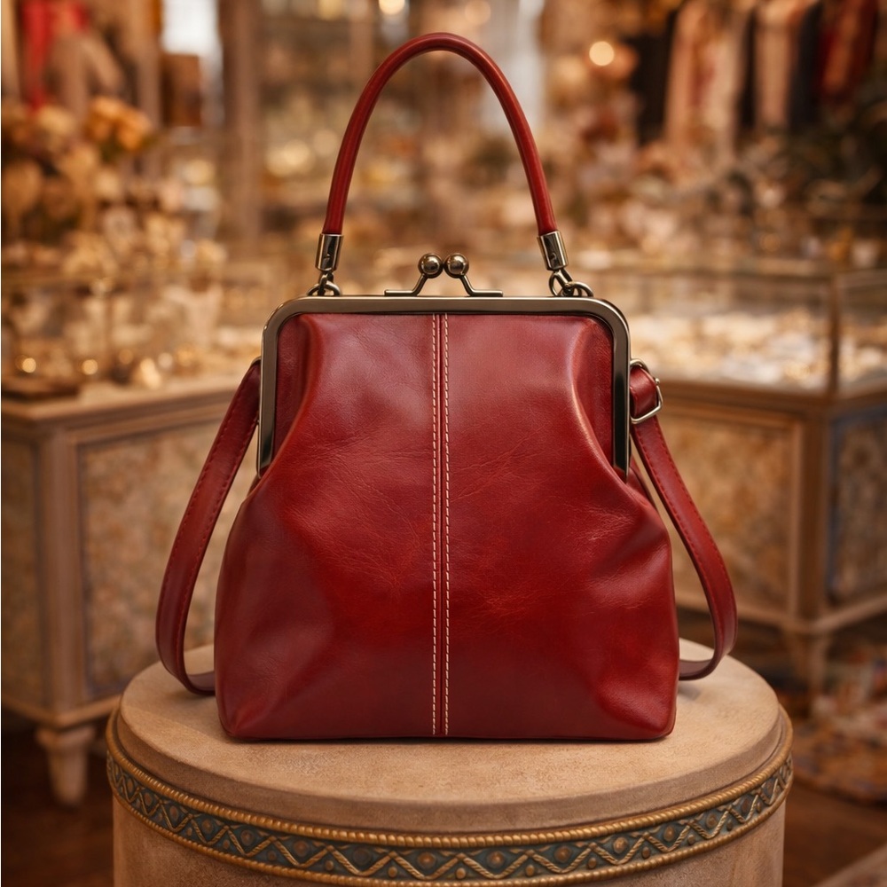 Stylish Brick Red Vegan Leather Crossbody Handbag